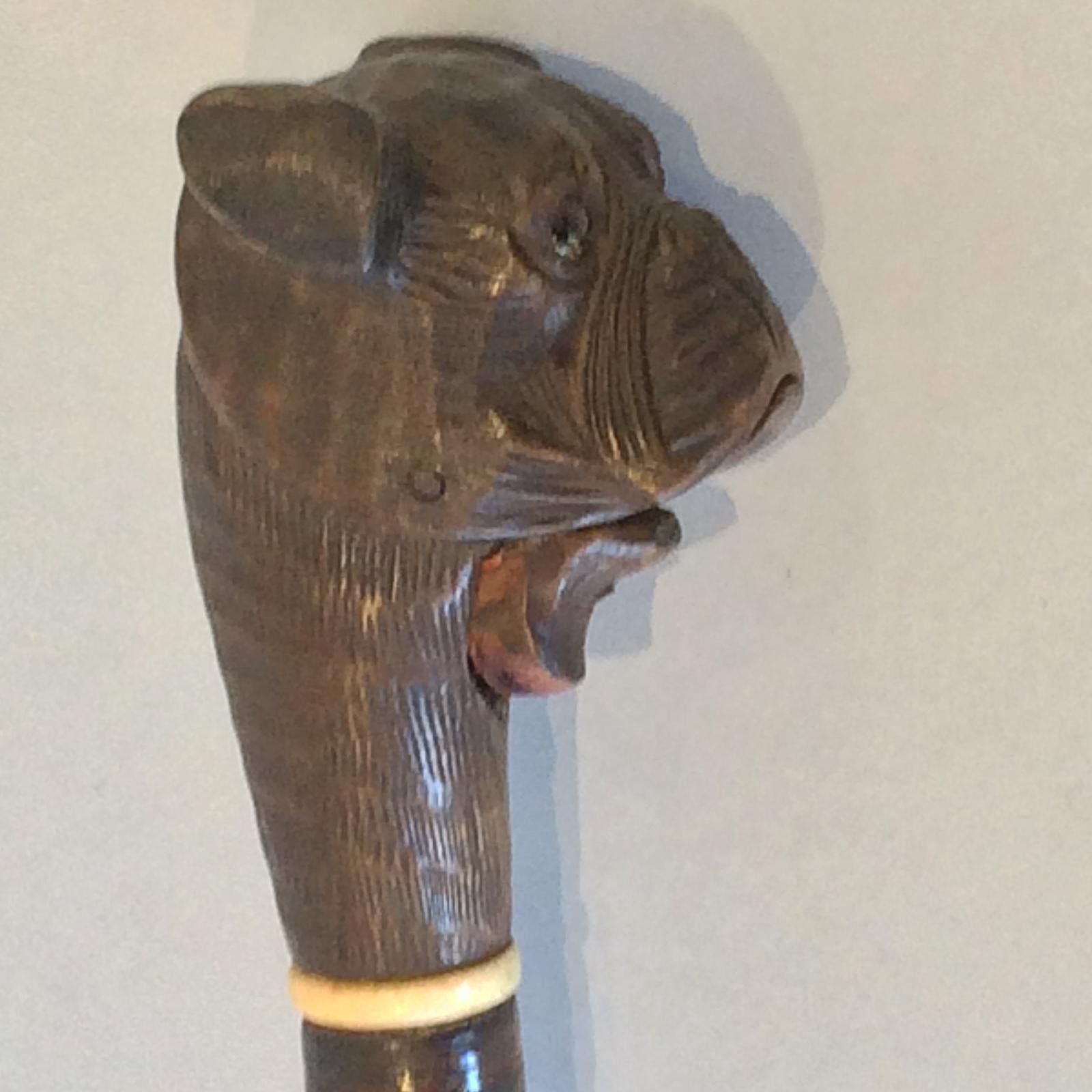 Late Victorian Antique Walking Stick Cane of Dog with Automaton Head and Defense Cane For Sale