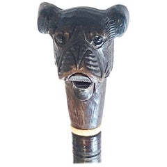 Antique Walking Stick Cane of Dog with Automaton Head and Defense Cane
