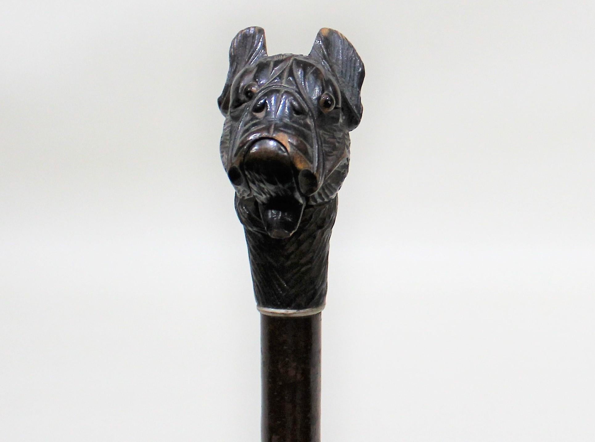 Asian Old Bronze Handmade Carved Dog Collect Statue Walking Stick Head 
