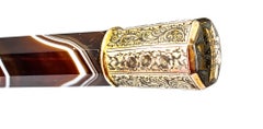 Antique Walking Stick Cane Ormolu and Agate Handle, 19th Century