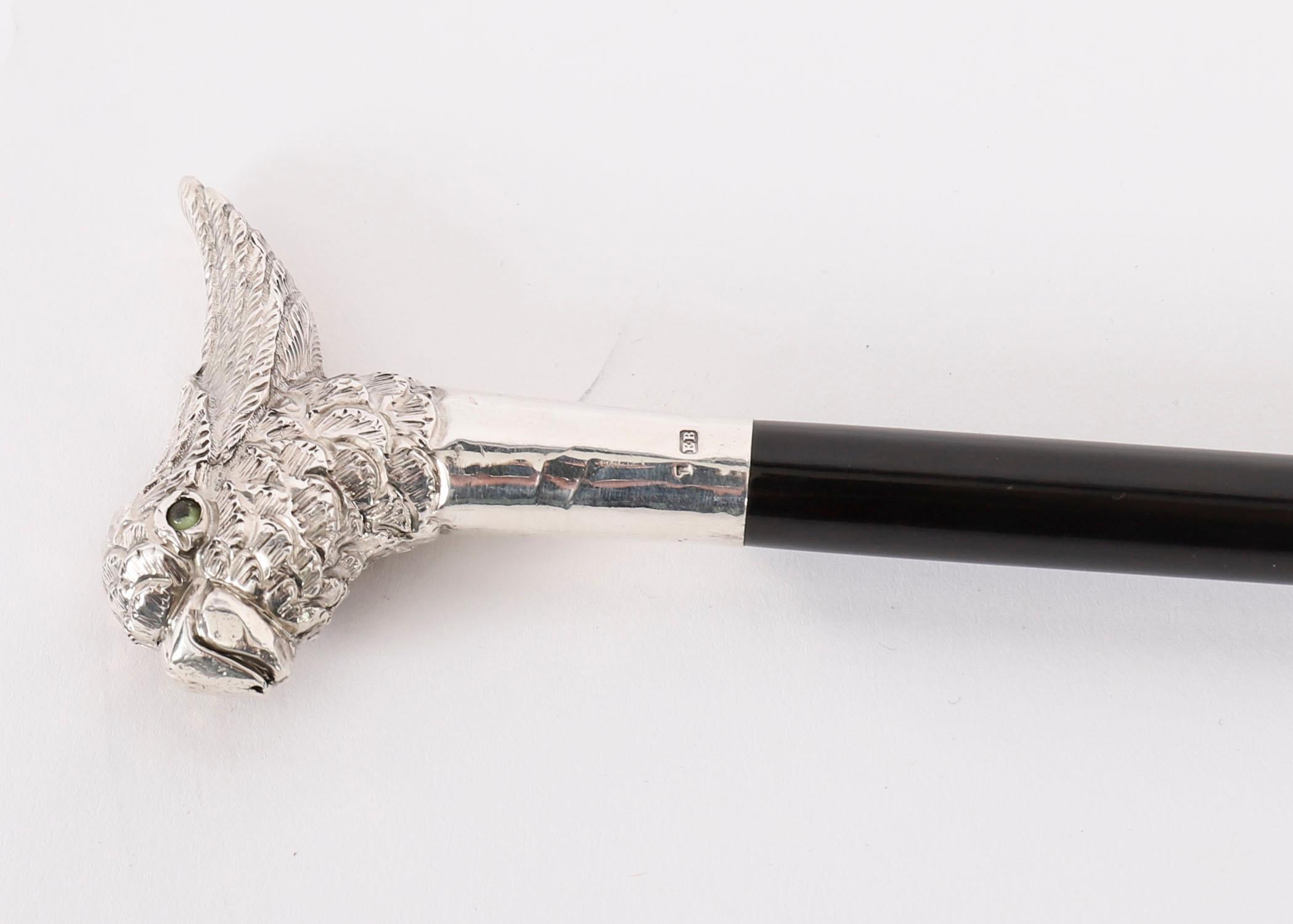 Antique Walking Stick Cane Silver Cockatoo's Head EB, London, 20th Century 5