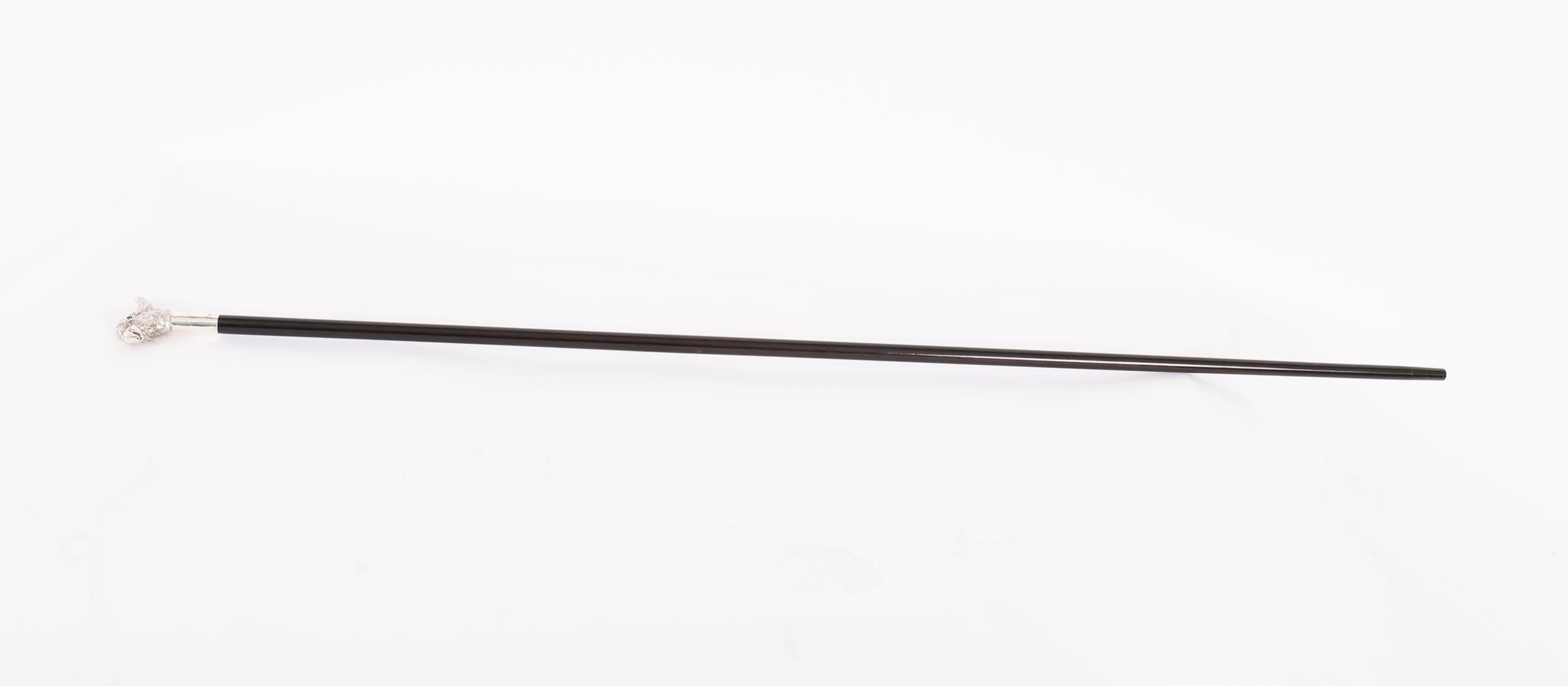 This is a beautiful Antique English sterling silver cockatoo's head  walking stick bearing the makers mark for  EB, and hallmarks for London, 1903.

This charming walking cane features a finely cast sterling silver handle modelled as a cockatoo's