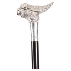 Antique Walking Stick Cane Silver Cockatoo's Head EB, London, 20th Century