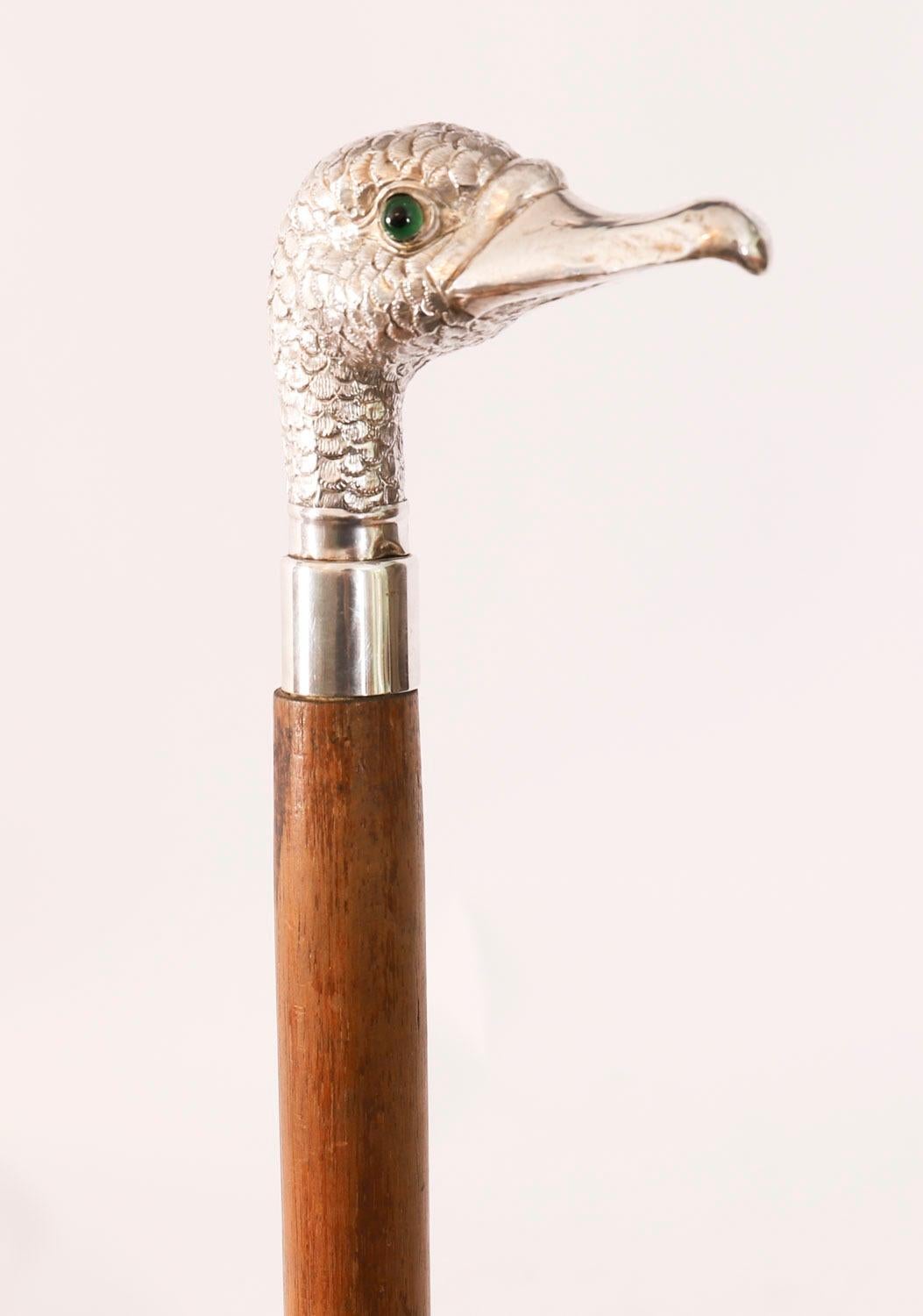 Antique Walking Stick Cane Silver Duck Head Handle dated 1909 94cm 37inches im Angebot 5