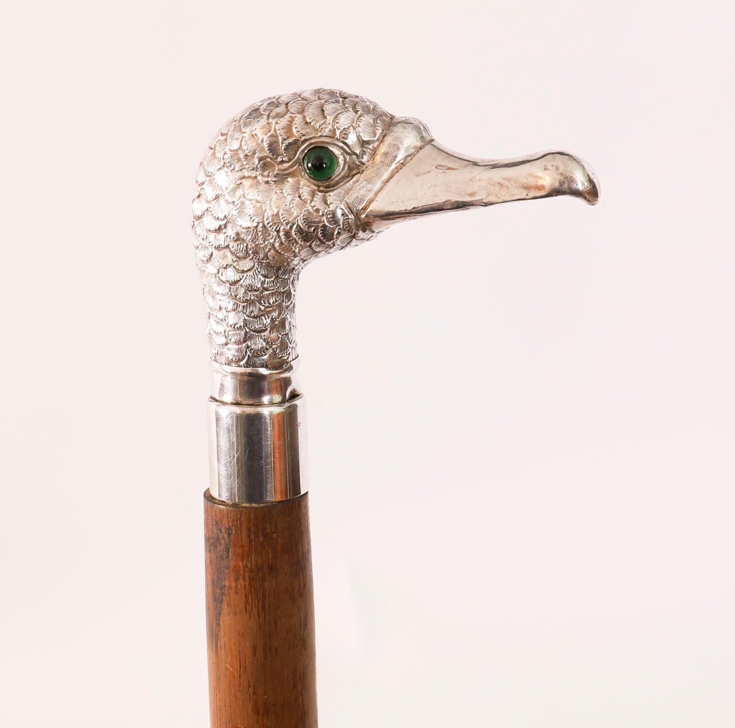 Antique Walking Stick Cane Silver Duck Head Handle dated 1909 94cm 37inches im Angebot 6