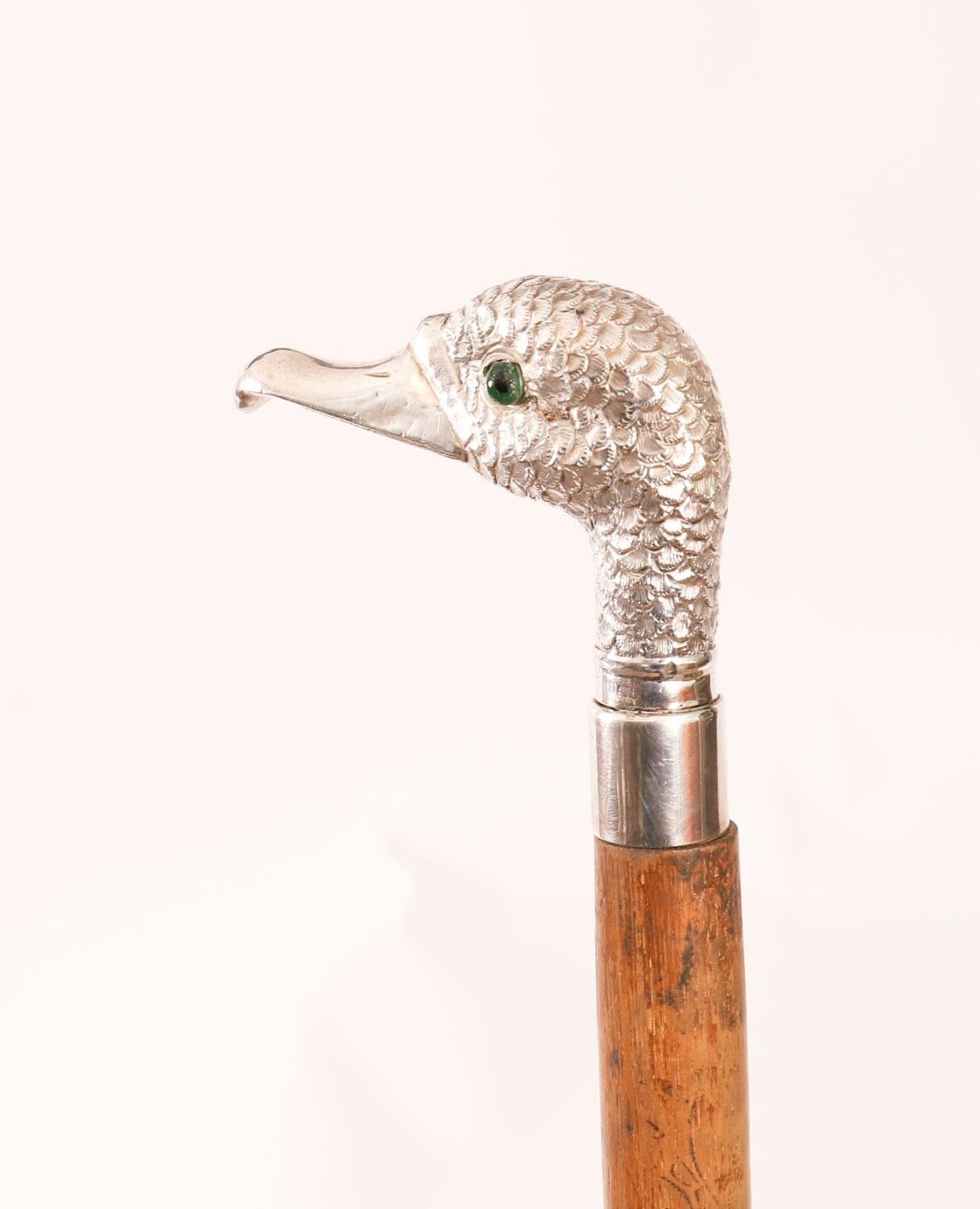 Antique Walking Stick Cane Silver Duck Head Handle dated 1909 94cm 37inches im Angebot 2