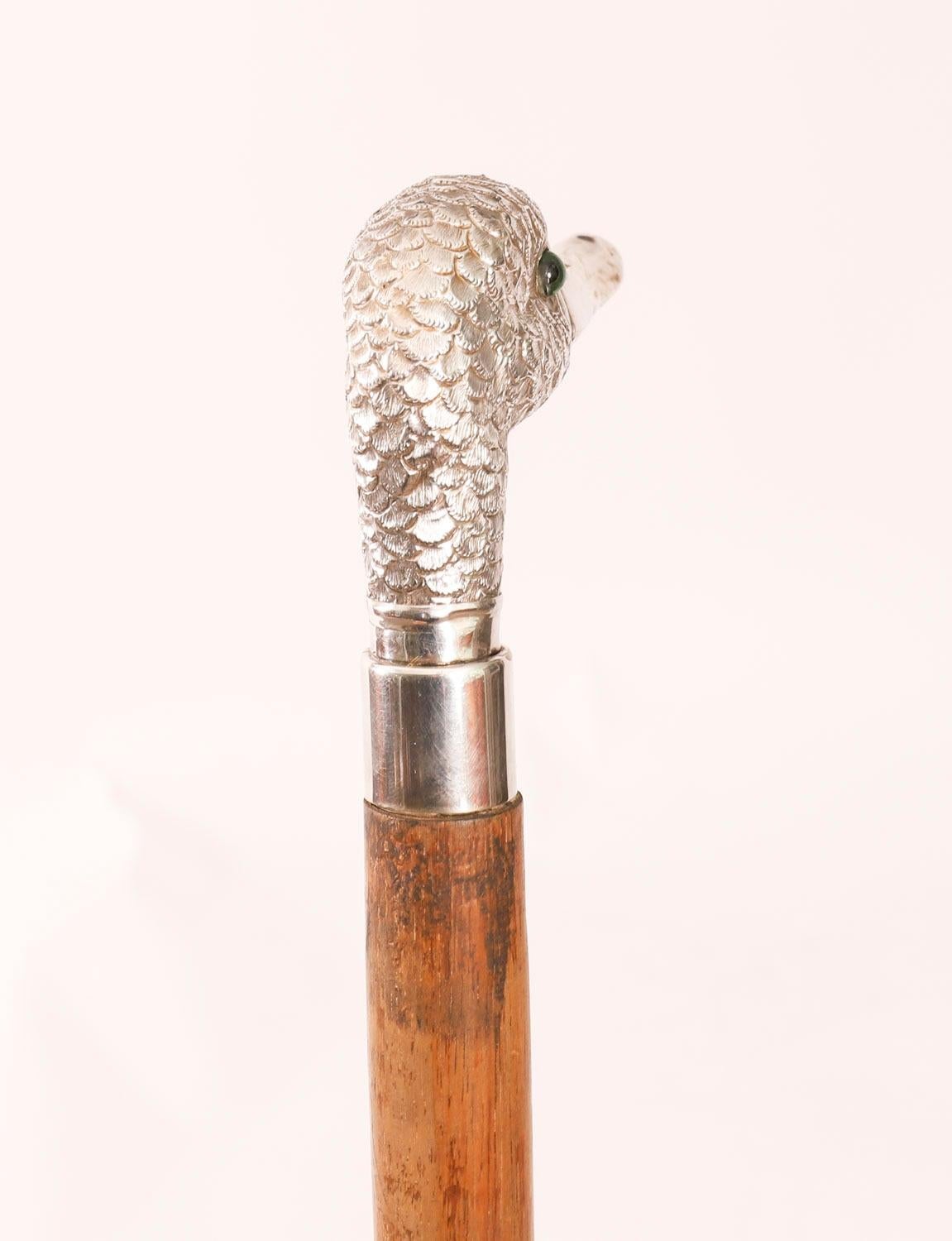 Antique Walking Stick Cane Silver Duck Head Handle dated 1909 94cm 37inches im Angebot 3