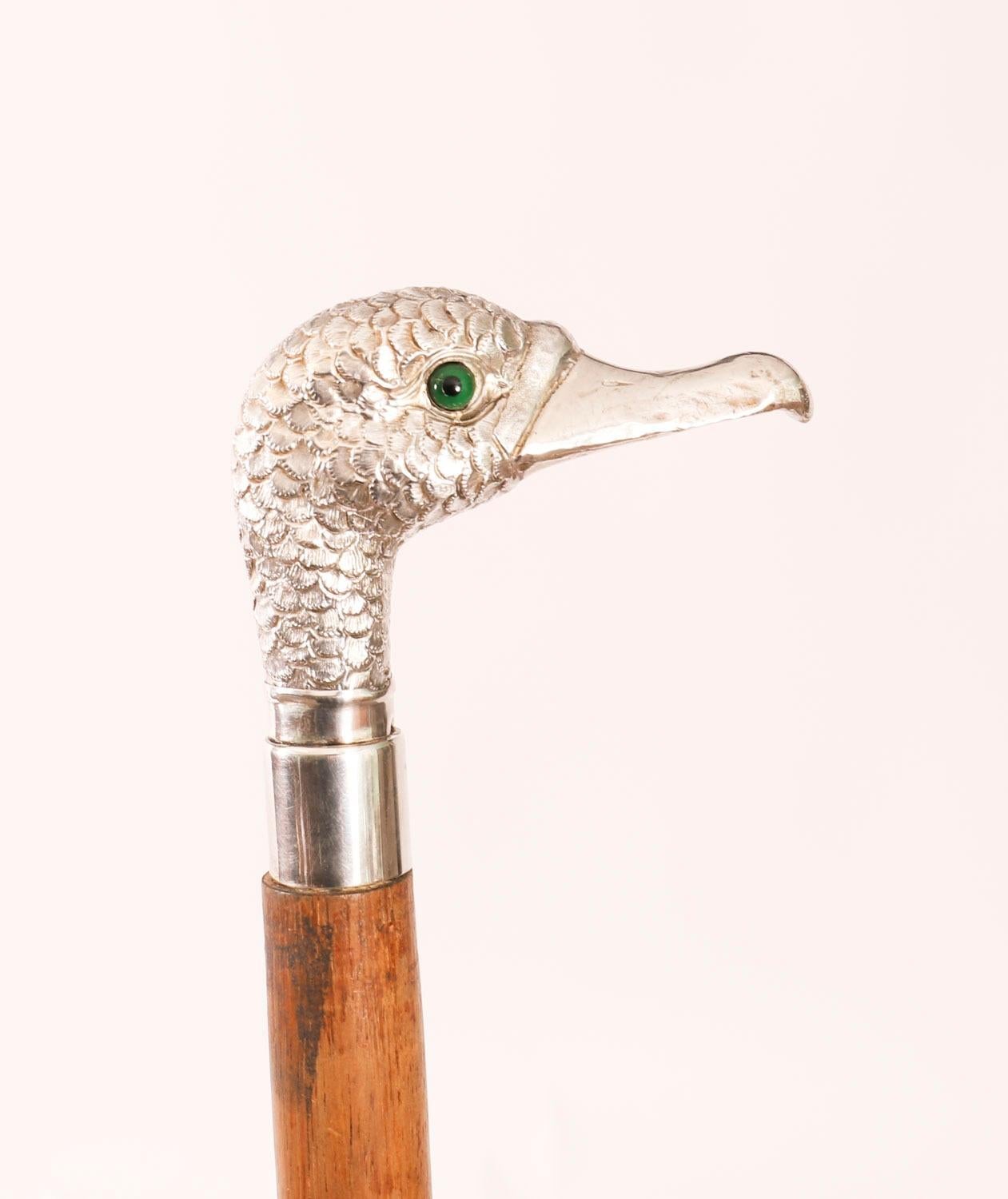 Antique Walking Stick Cane Silver Duck Head Handle dated 1909 94cm 37inches im Angebot 4