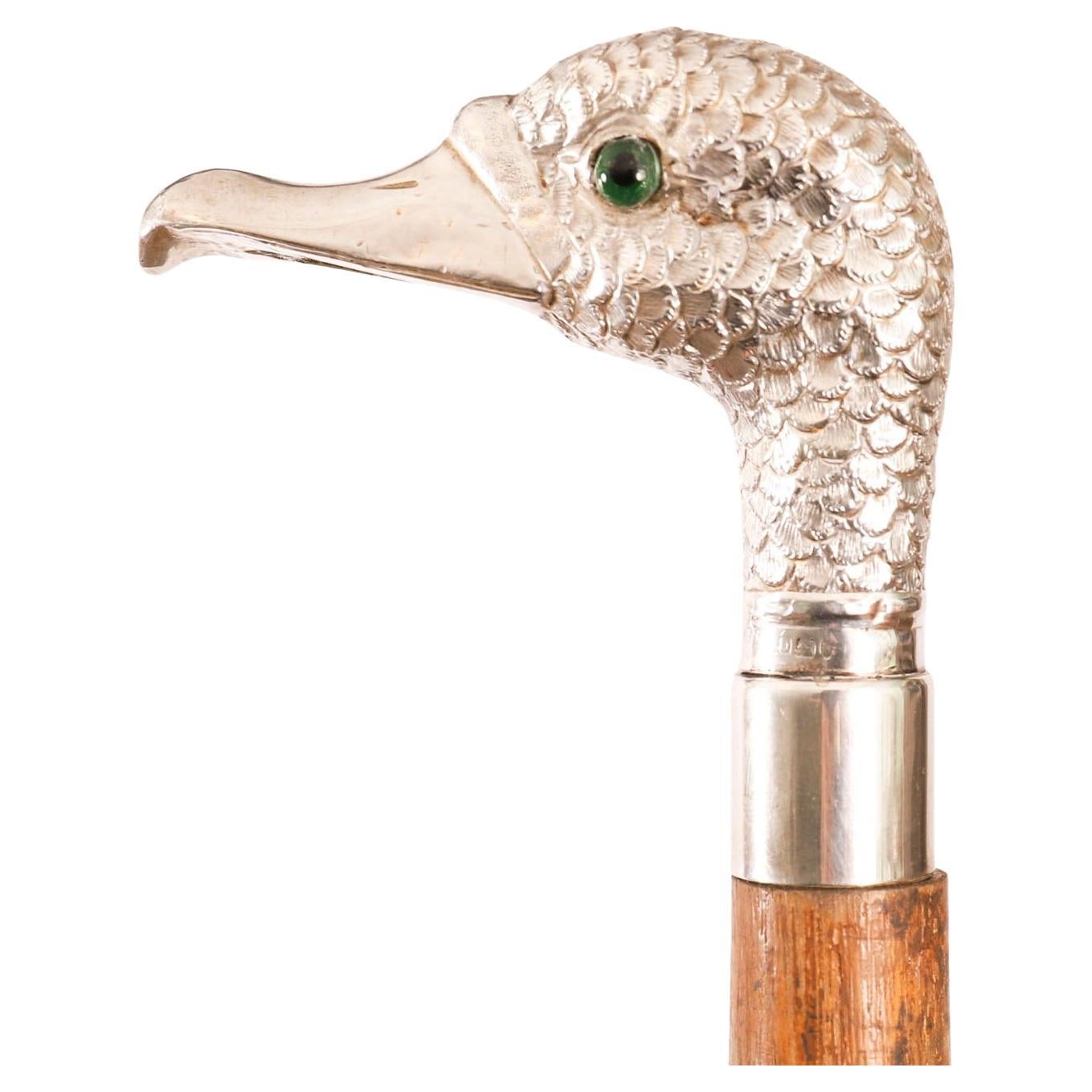 Antique Walking Stick Cane Silver Duck Head Handle dated 1909 94cm 37inches im Angebot