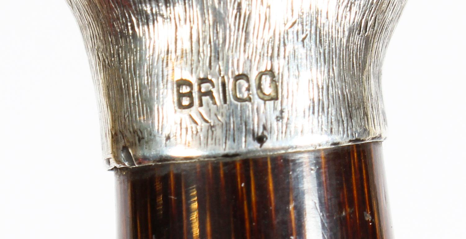 Early 20th Century Antique Walking Stick Cane Silver Hare's Head Pommel by Brigg of London, 1902