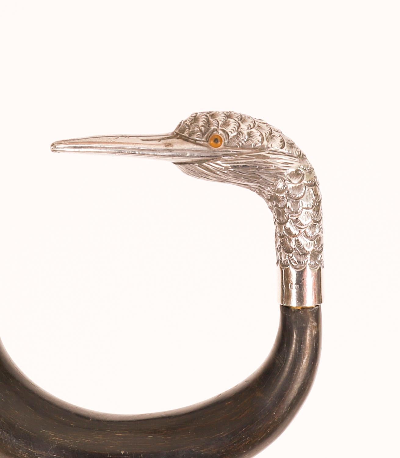 Antique Walking Stick Cane Sterling Silver Duck Head 20th Century For Sale 2