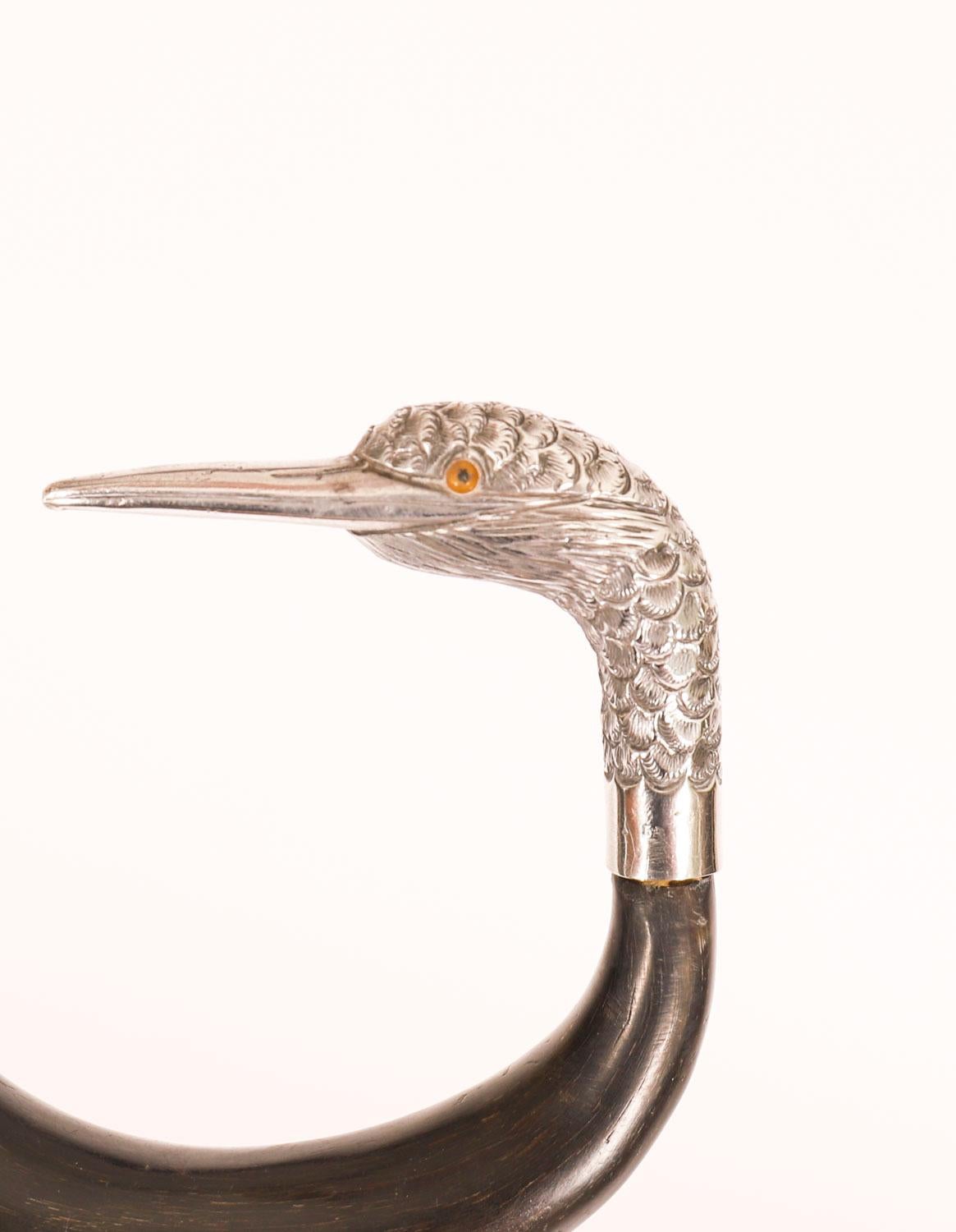 Antique Walking Stick Cane Sterling Silver Duck Head 20th Century For Sale 5