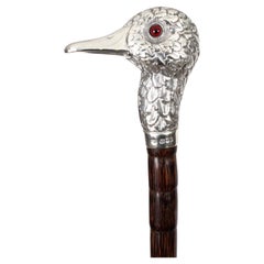 Used Walking Stick Cane Sterling Silver Duck Head Handle by Brigg 1897
