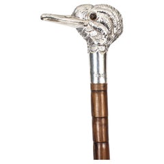 Used Walking Stick Cane Sterling Silver Duck Head Handle Dated 1909
