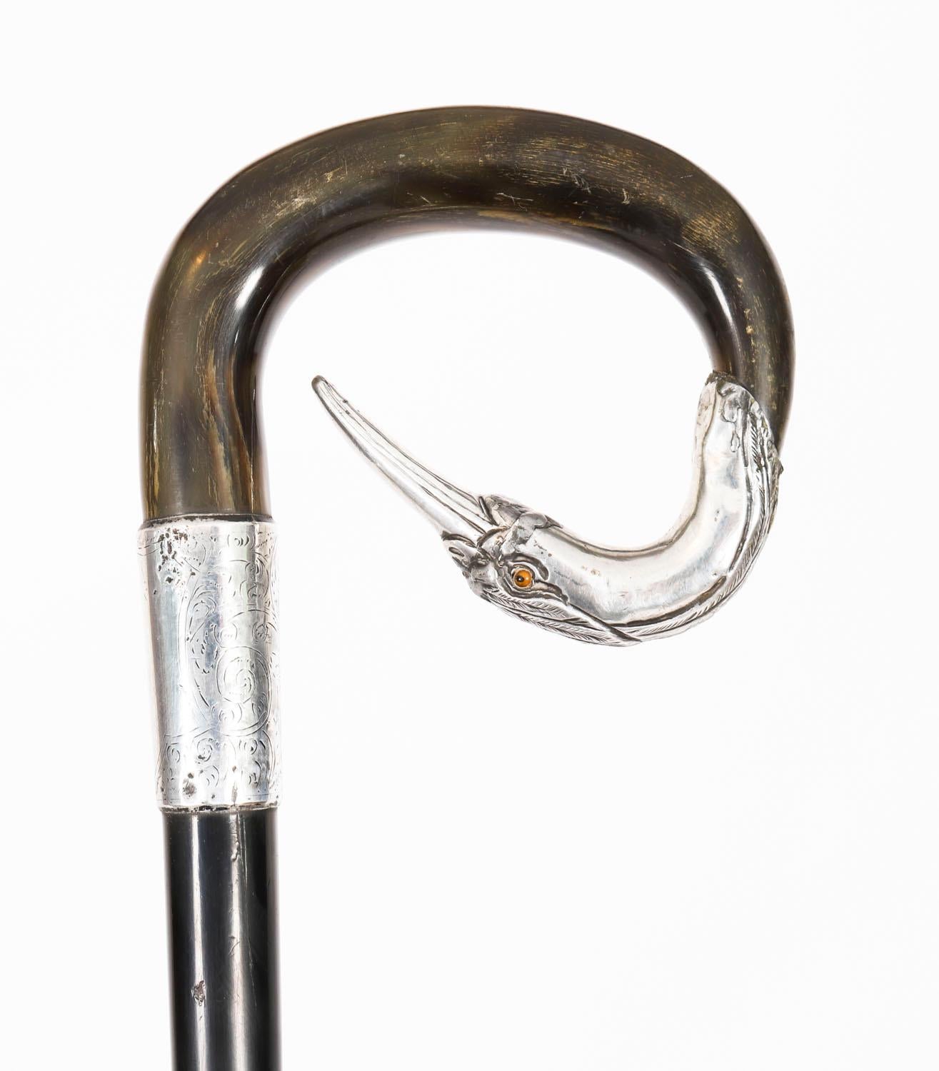 Canne ancienne en argent A Silver Tête de Héron 20ème siècle 4