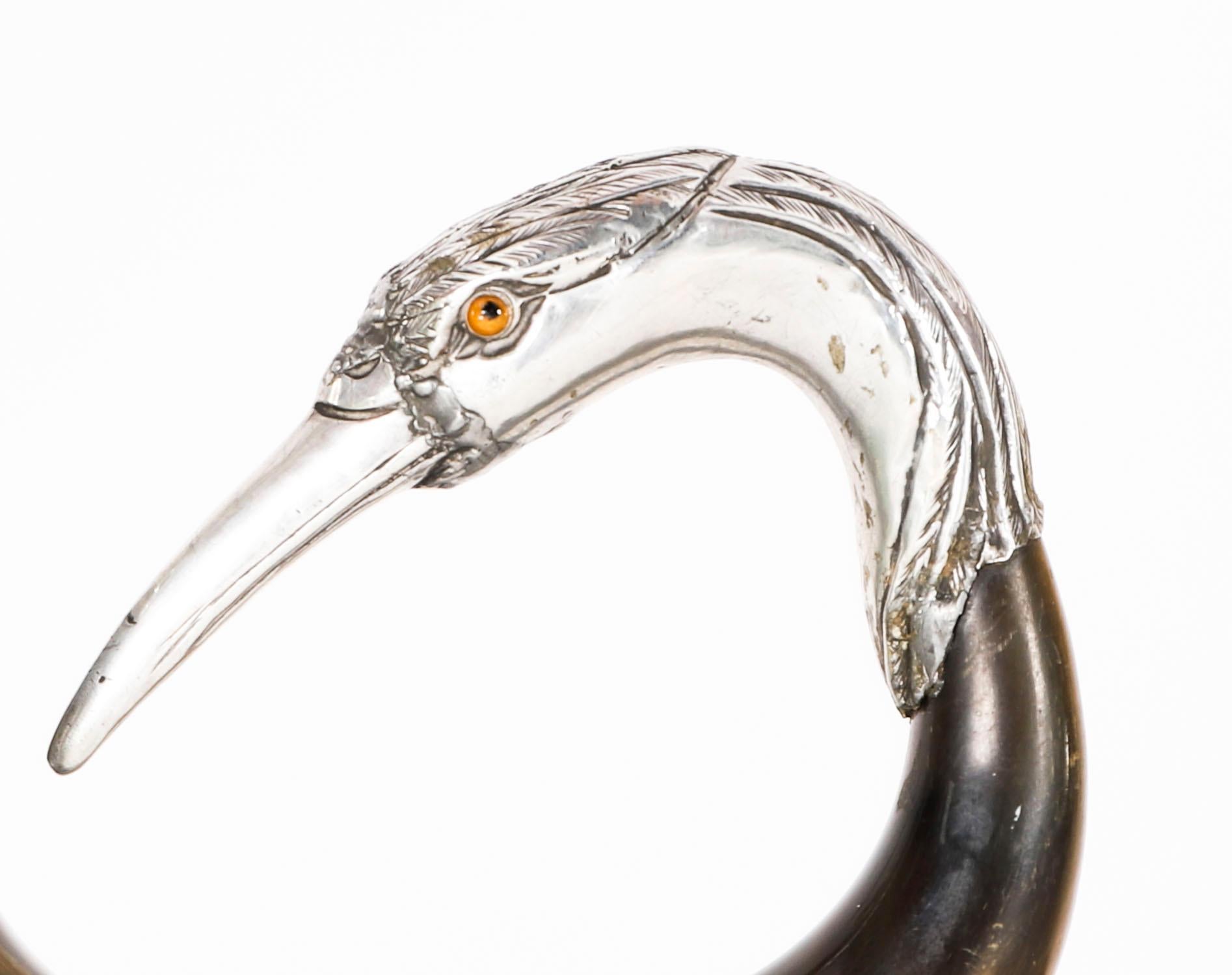 Moulage Canne ancienne en argent A Silver Tête de Héron 20ème siècle