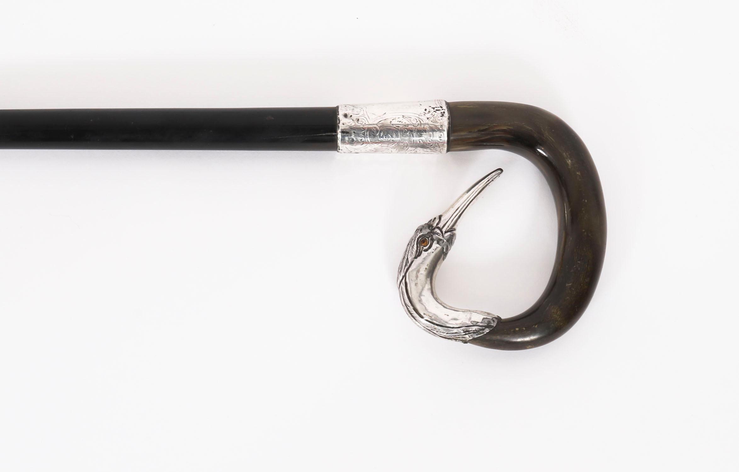 Canne ancienne en argent A Silver Tête de Héron 20ème siècle 1