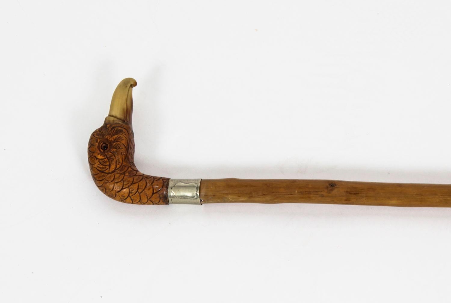 Late 19th Century Antique Walking Stick Cane with Carved Duck Head 19th C