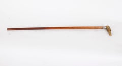 Antique Walking Stick Cane with Carved Greyhound Handle Dated 1874s