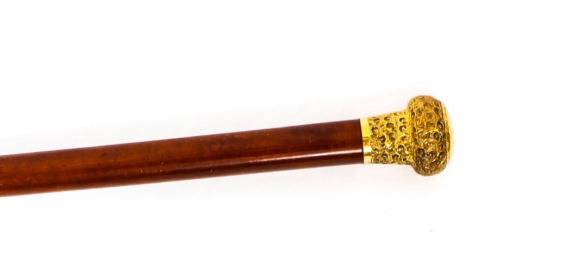 Antique Walking Stick Cane with Domed Ormolu Pommel, 19th Century In Good Condition In London, GB