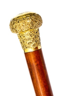 Antique Walking Stick Cane with Domed Ormolu Pommel, 19th Century