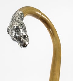 Antique Walking Stick Cane with Sterling Silver Bulldog Handle 1904