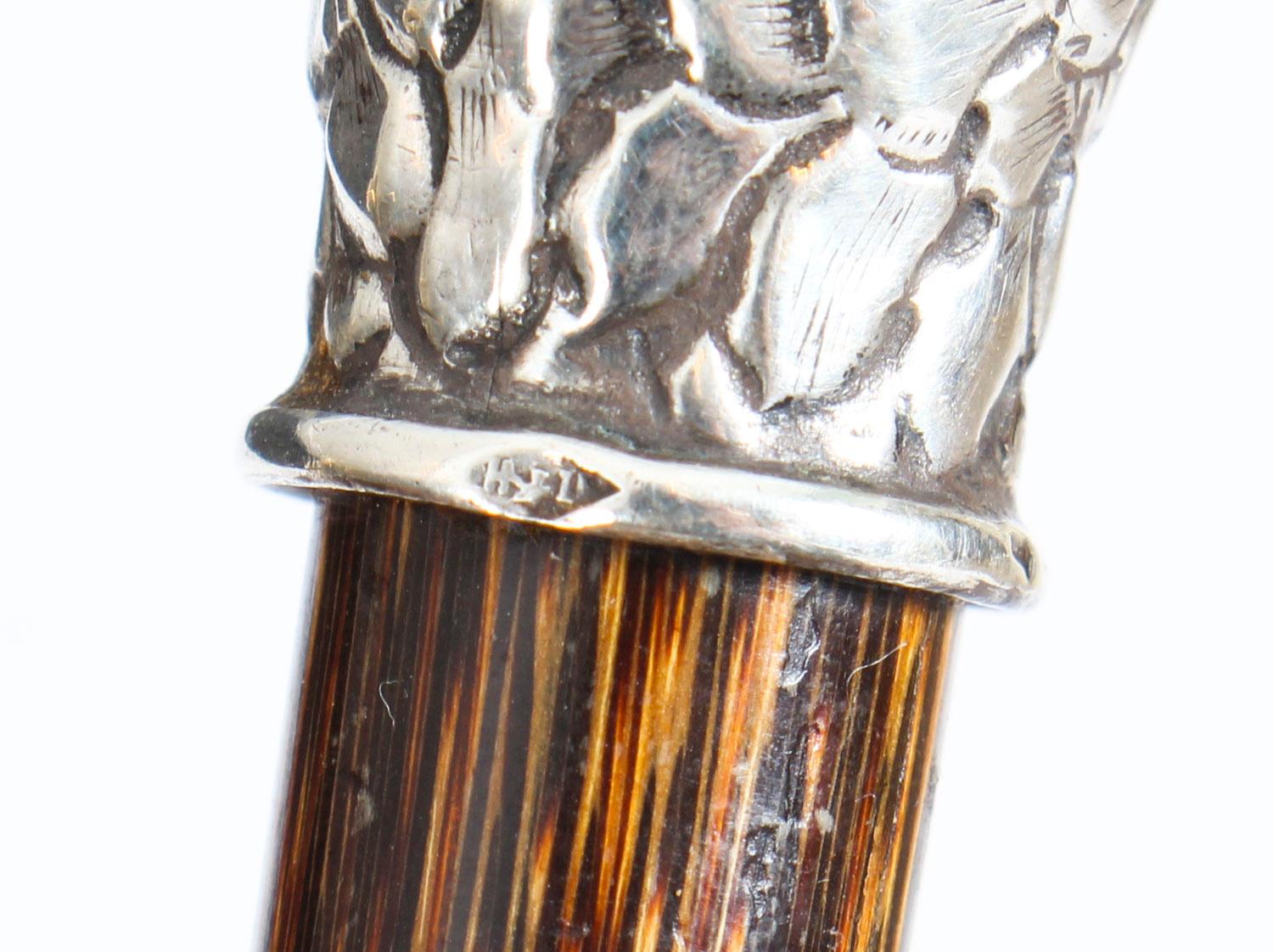 Antique Walking Stick Cane with Sterling Silver Parakeet Pommel In Good Condition In London, GB