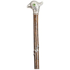 Antique Walking Stick Cane with Sterling Silver Parakeet Pommel