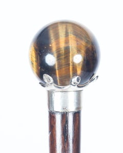 Antique Walking Stick Cane with Tiger's Eye, Late 19th Century