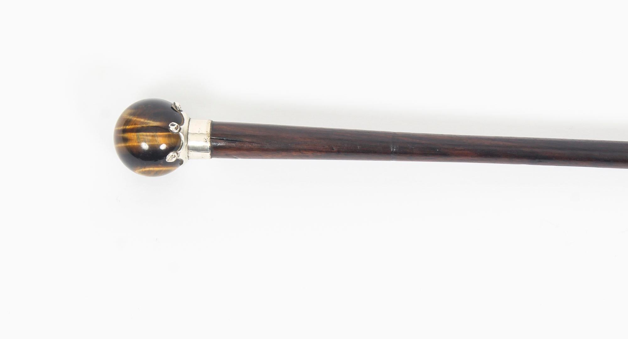 Antique Walking Stick Cane with Tiger's Eye, Late 19th Century 2
