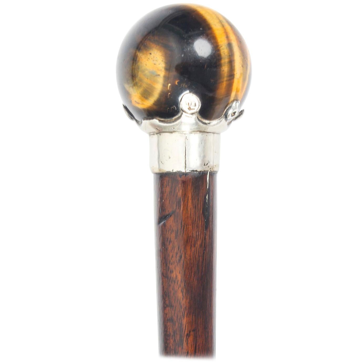 Antique Walking Stick Cane with Tiger's Eye, Late 19th Century