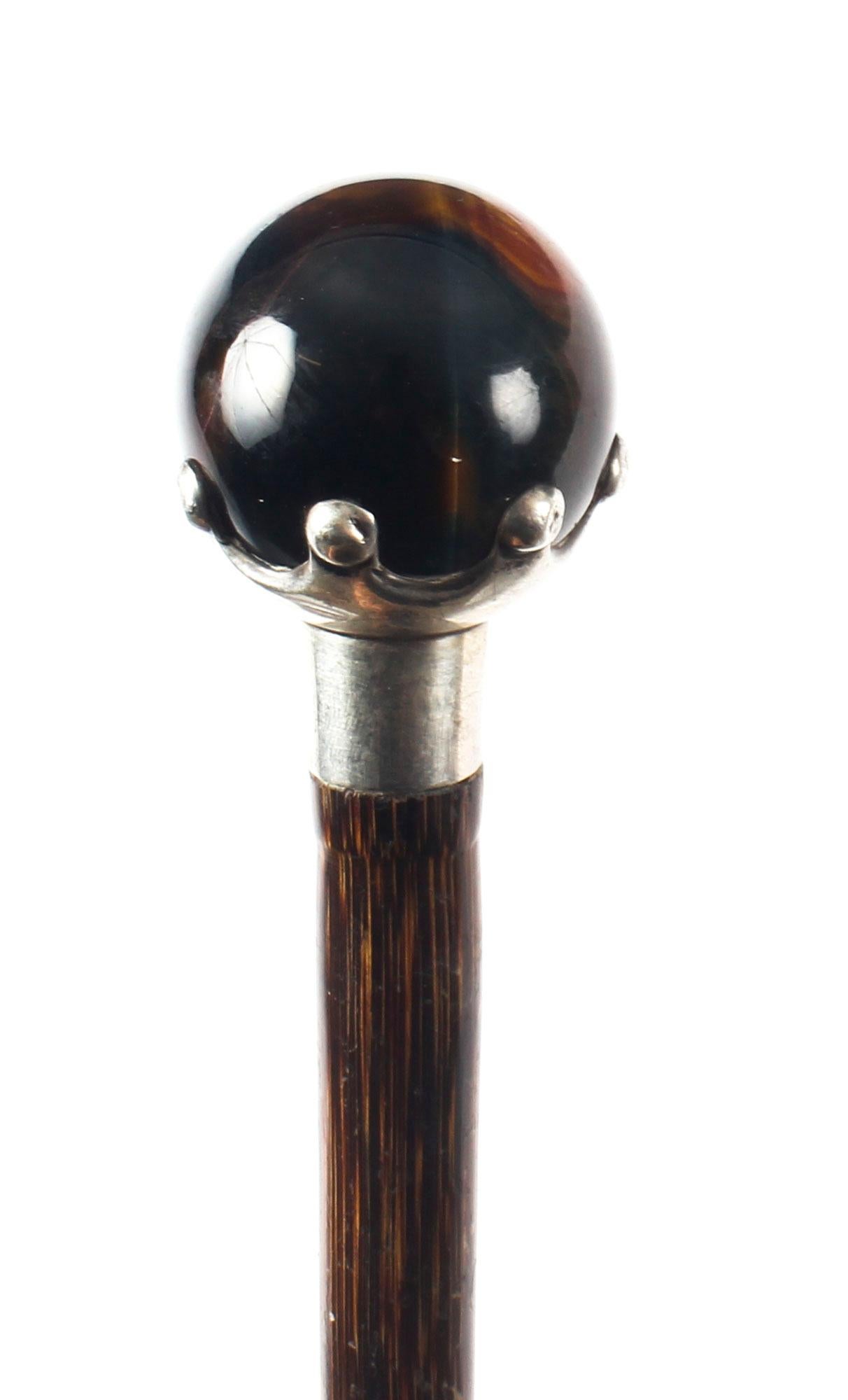 English Antique Walking Stick Cane with Tiger's Eye Late 19th Century, London, 1889