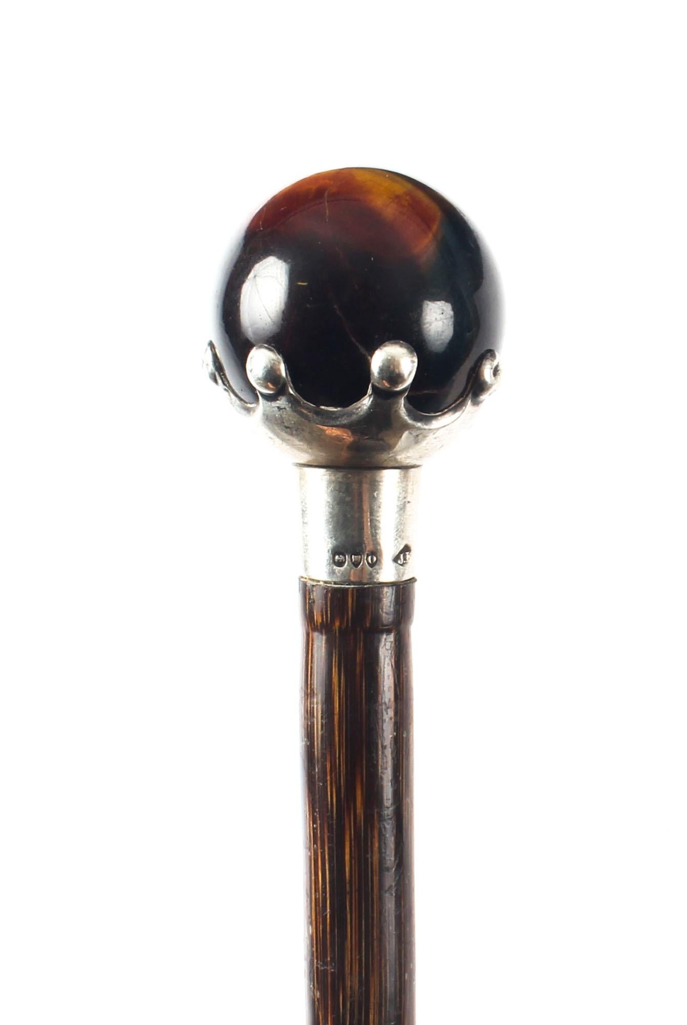 Antique Walking Stick Cane with Tiger's Eye Late 19th Century, London, 1889 3