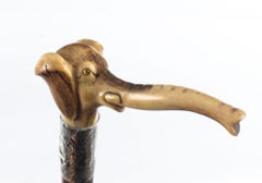 Antique Walking Stick Elephant Handle Silver Collar, 19th Century