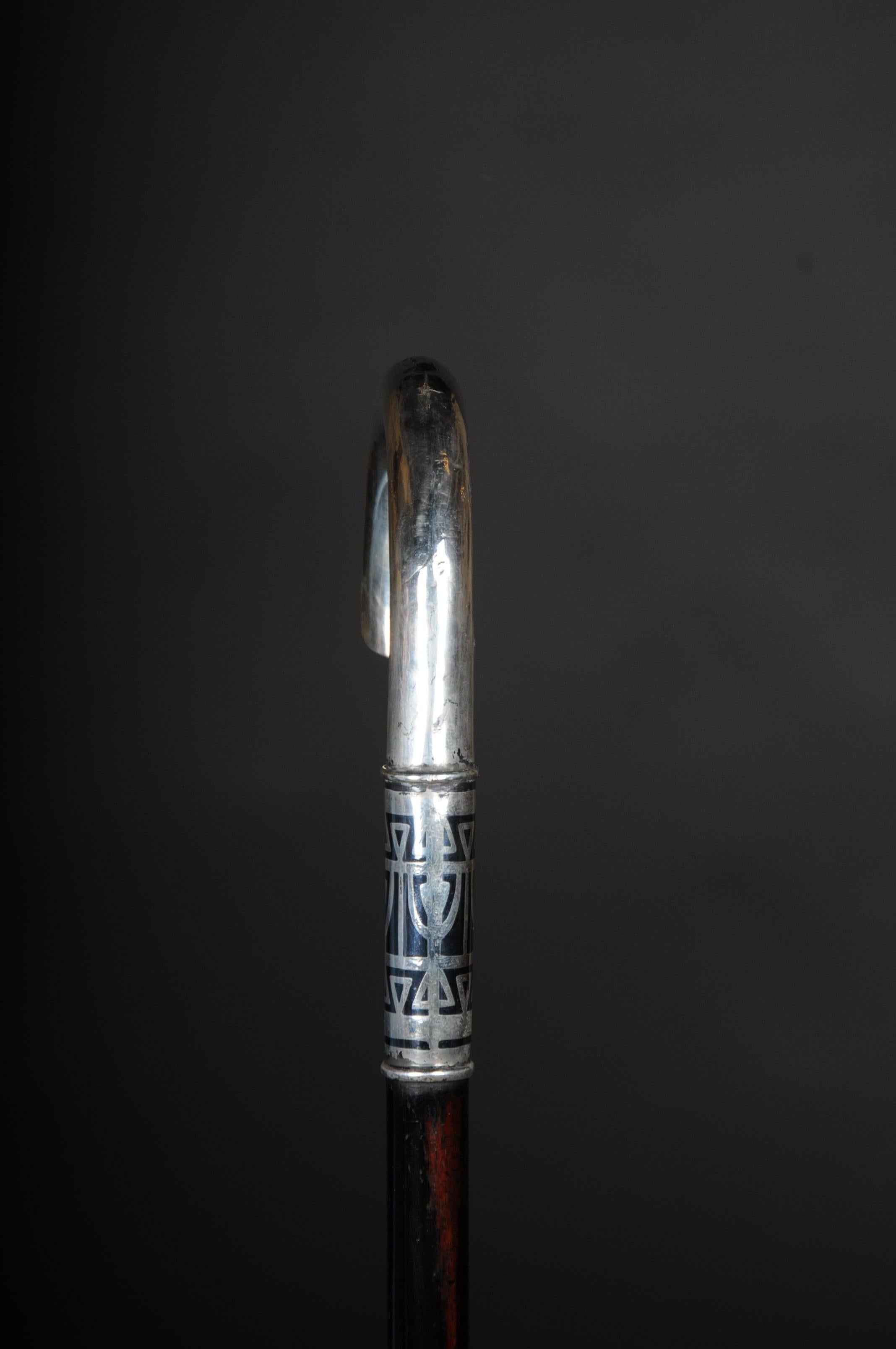 Ebonized Antique Walking Stick / Strolling Stick, Silver Mount, 800 Silver For Sale