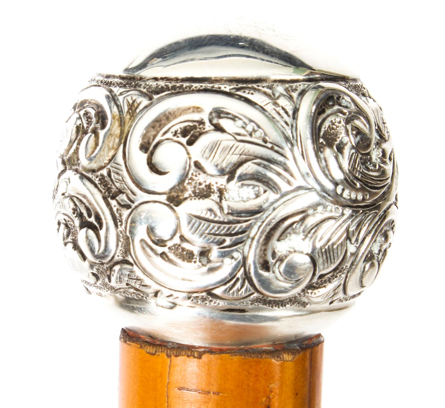 Antique Walking Stick Sword Stick Cane Silver Pommel, 19th Century 2