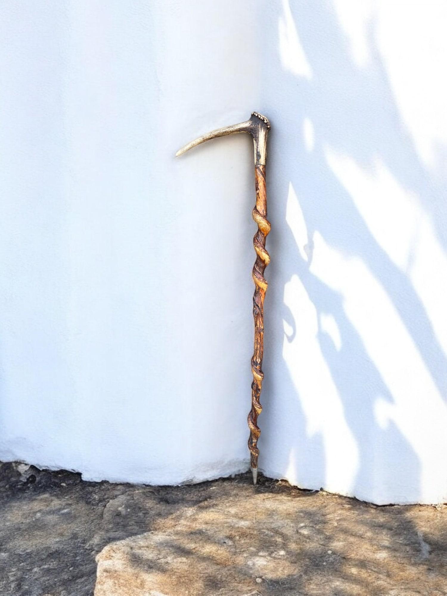 Rustic Antique Walking Stick with Roe Deer Horn For Sale