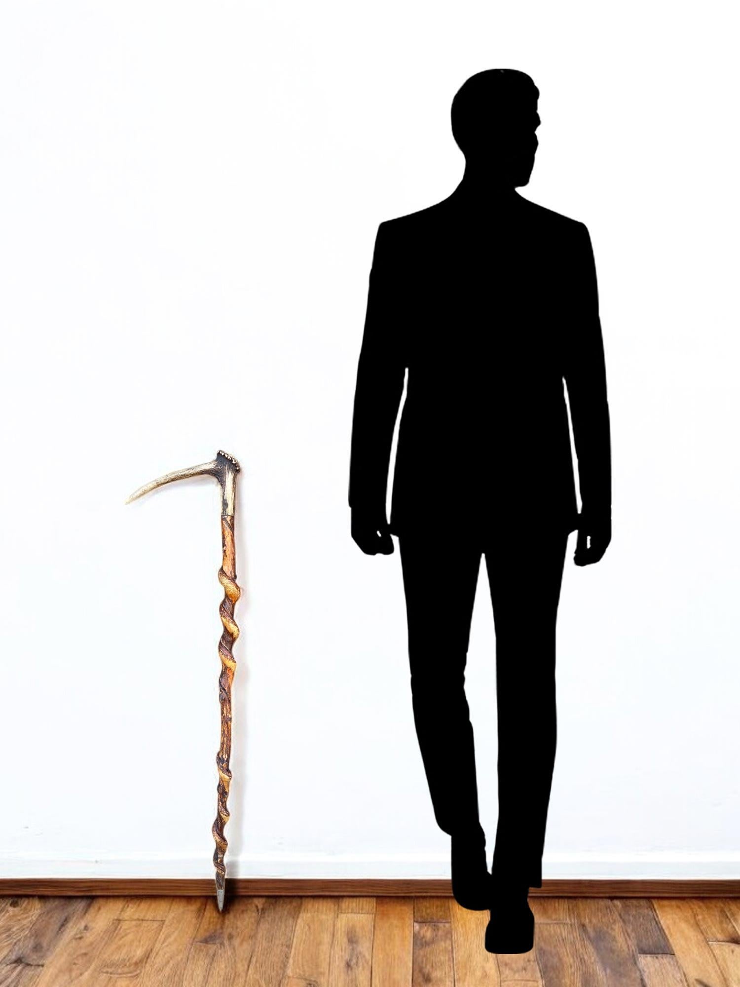 Early 20th Century Antique Walking Stick with Roe Deer Horn For Sale