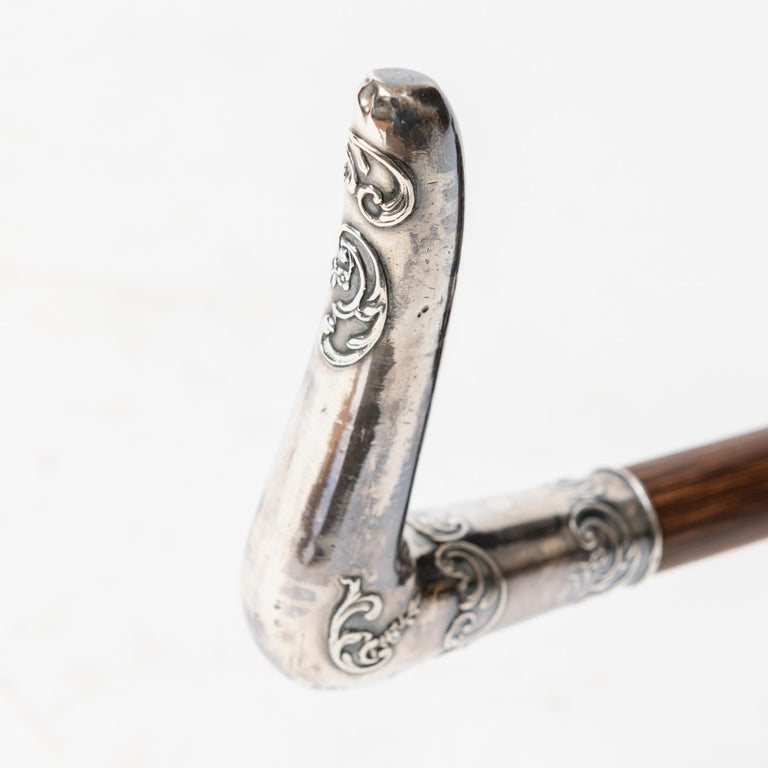 Canne De Marche Victorienne En Bois Et Laiton – Poignée Serpent Argenté (neuf)