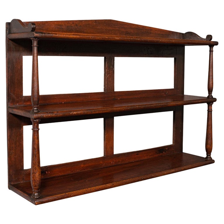 Antique Wall Bookshelf, English, 3Tier Whatnot, Bookcase,