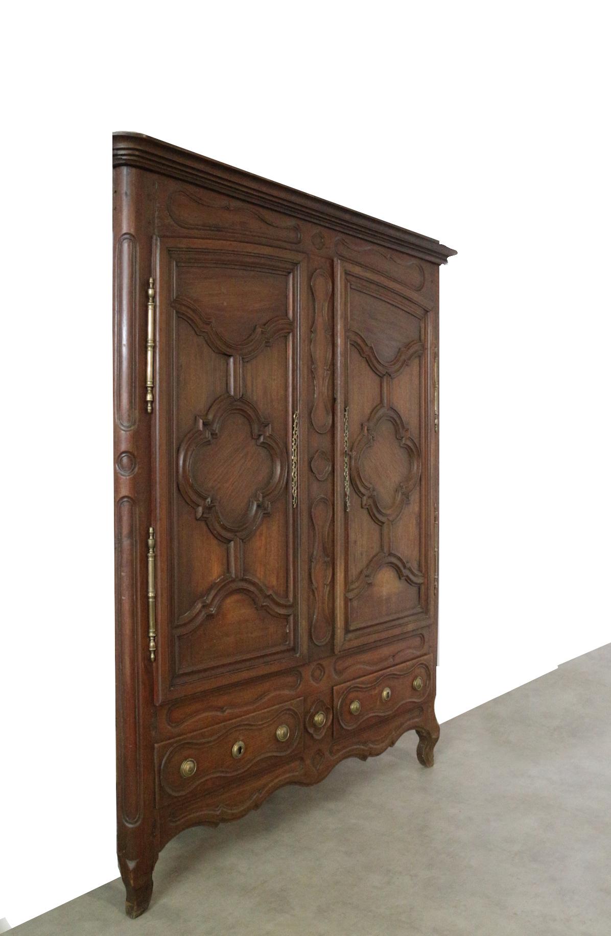 Français Antique Wall Cabinet Armoire 18th Century French Faux Front Wardrobe Carved Oak