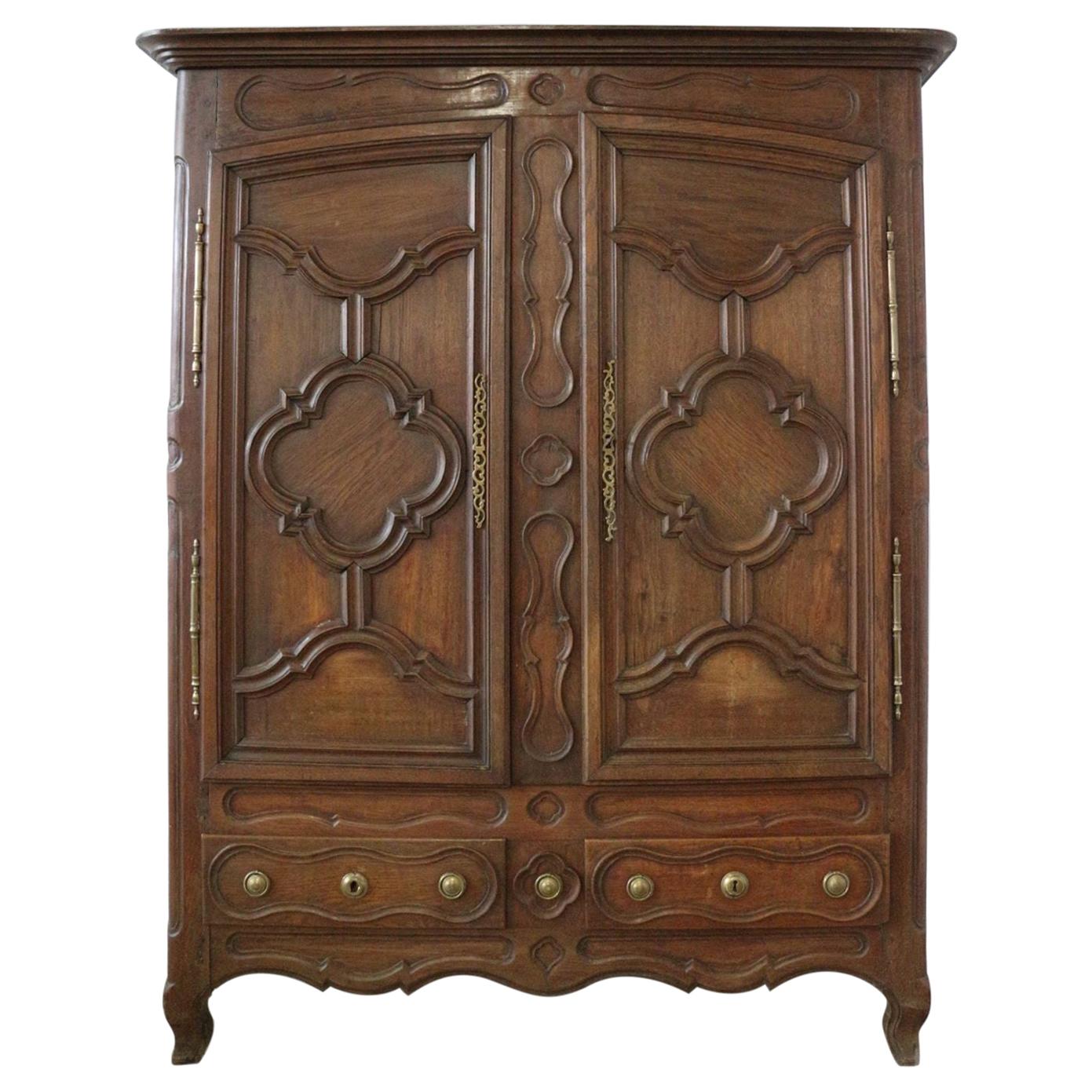 Antique Wall Cabinet Armoire 18th Century French Faux Front Wardrobe Carved Oak 