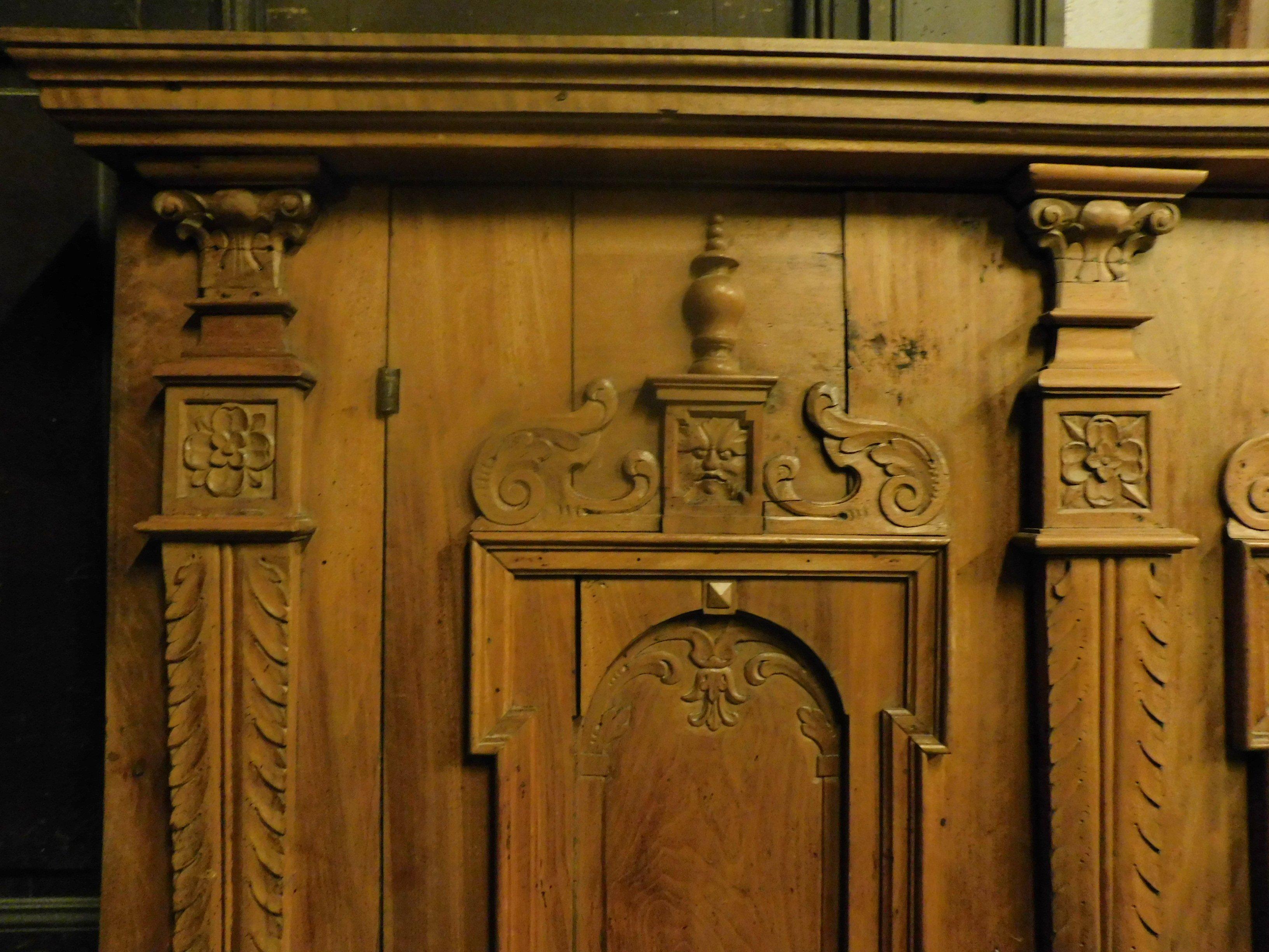 Italian Antique Wall Cabinet, Cupboard, Richly Carved in Walnut, 18th Century, Italy For Sale