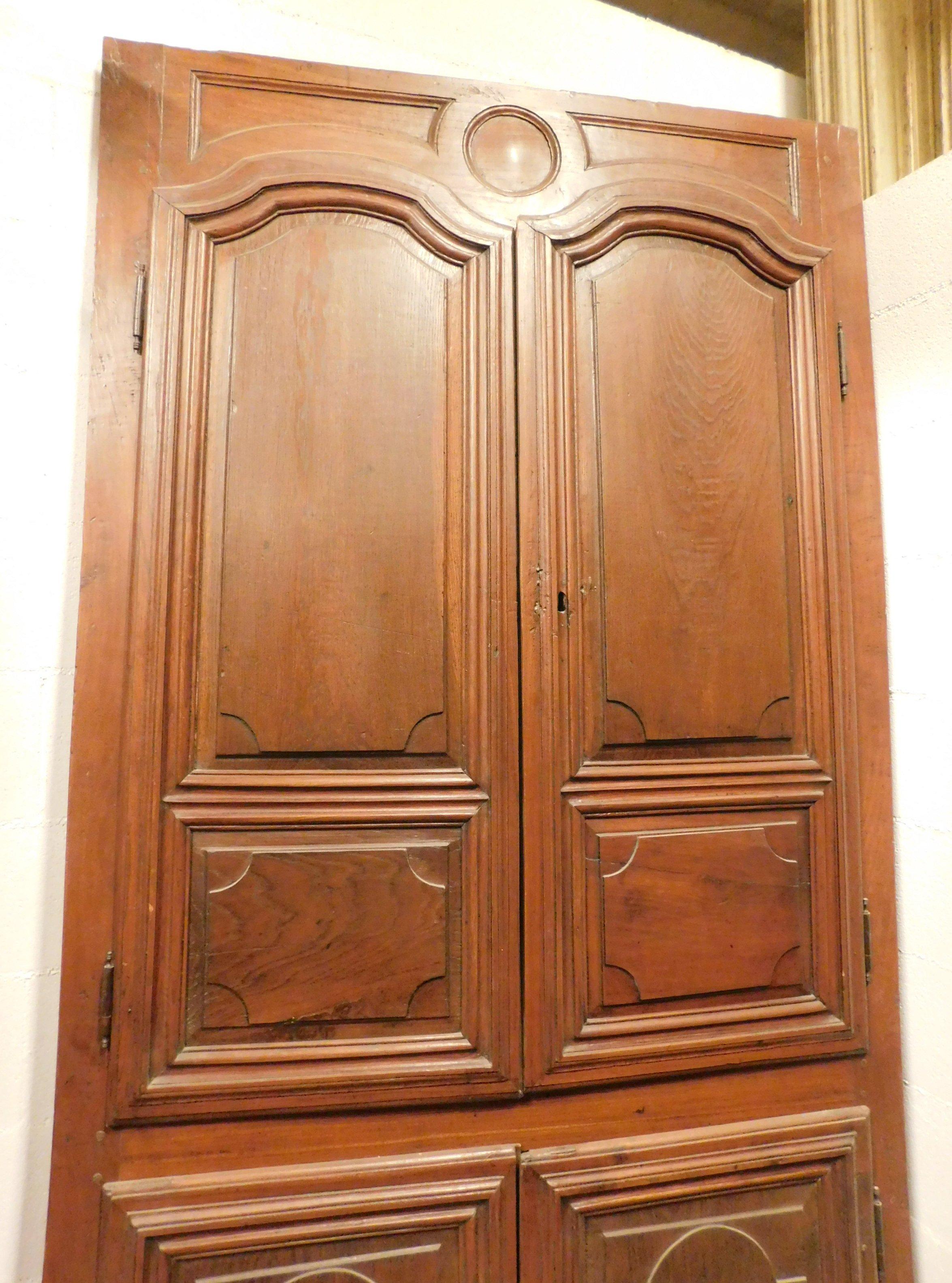 Italian Antique Wall Cabinet Door Placard Carved Walnut, Four Doors, 18th Century, Italy For Sale
