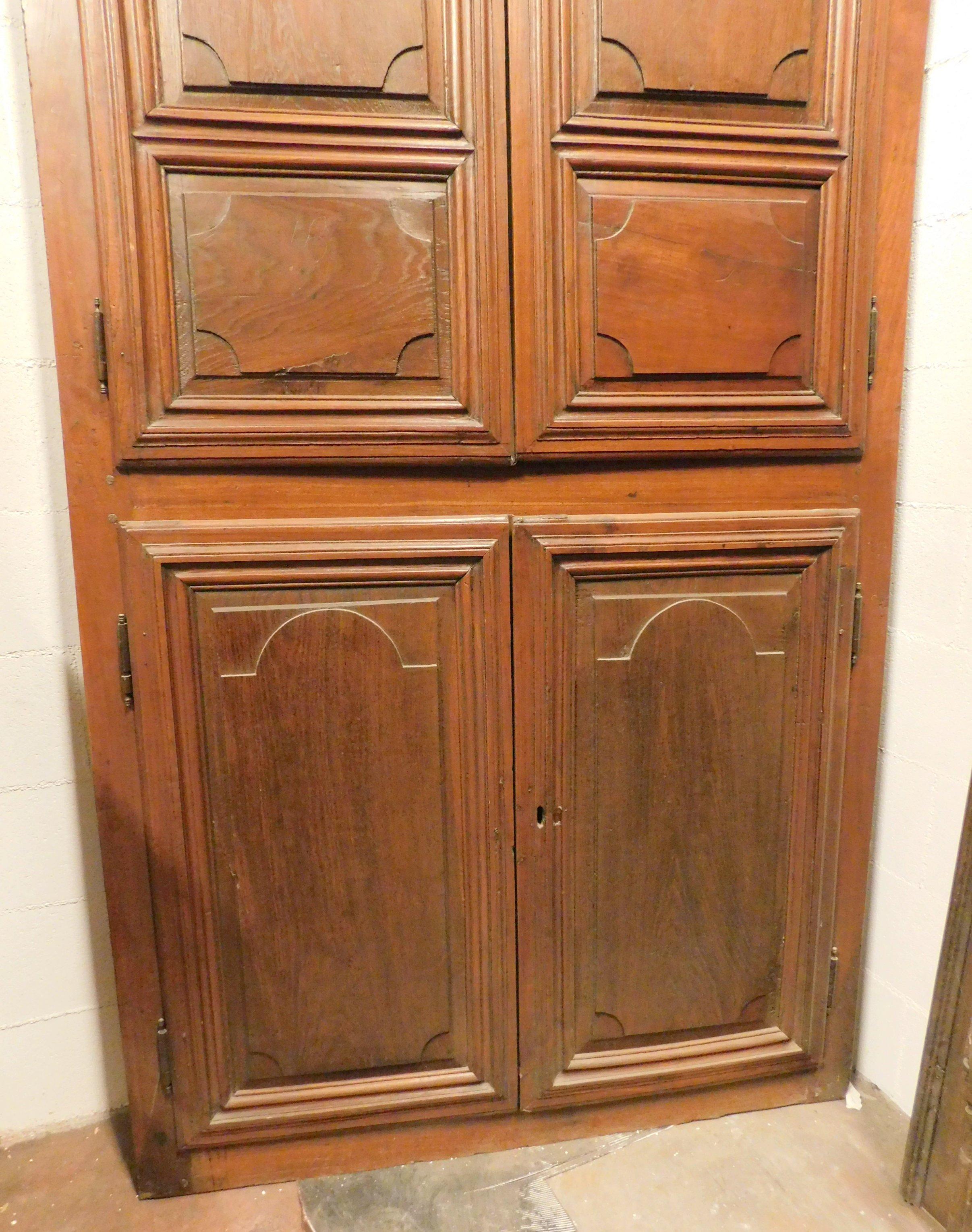 Hand-Carved Antique Wall Cabinet Door Placard Carved Walnut, Four Doors, 18th Century, Italy For Sale
