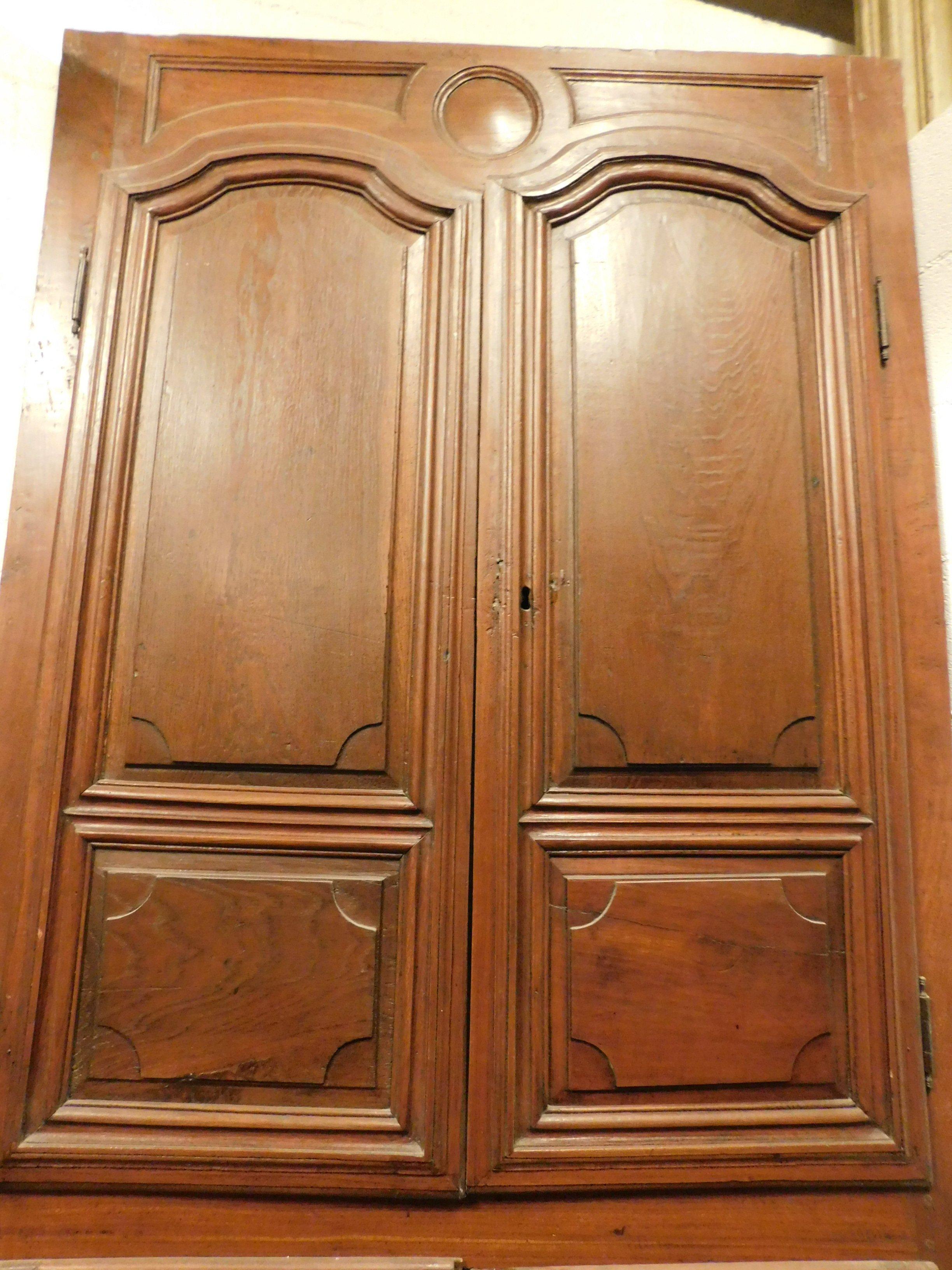 18th Century and Earlier Antique Wall Cabinet Door Placard Carved Walnut, Four Doors, 18th Century, Italy For Sale