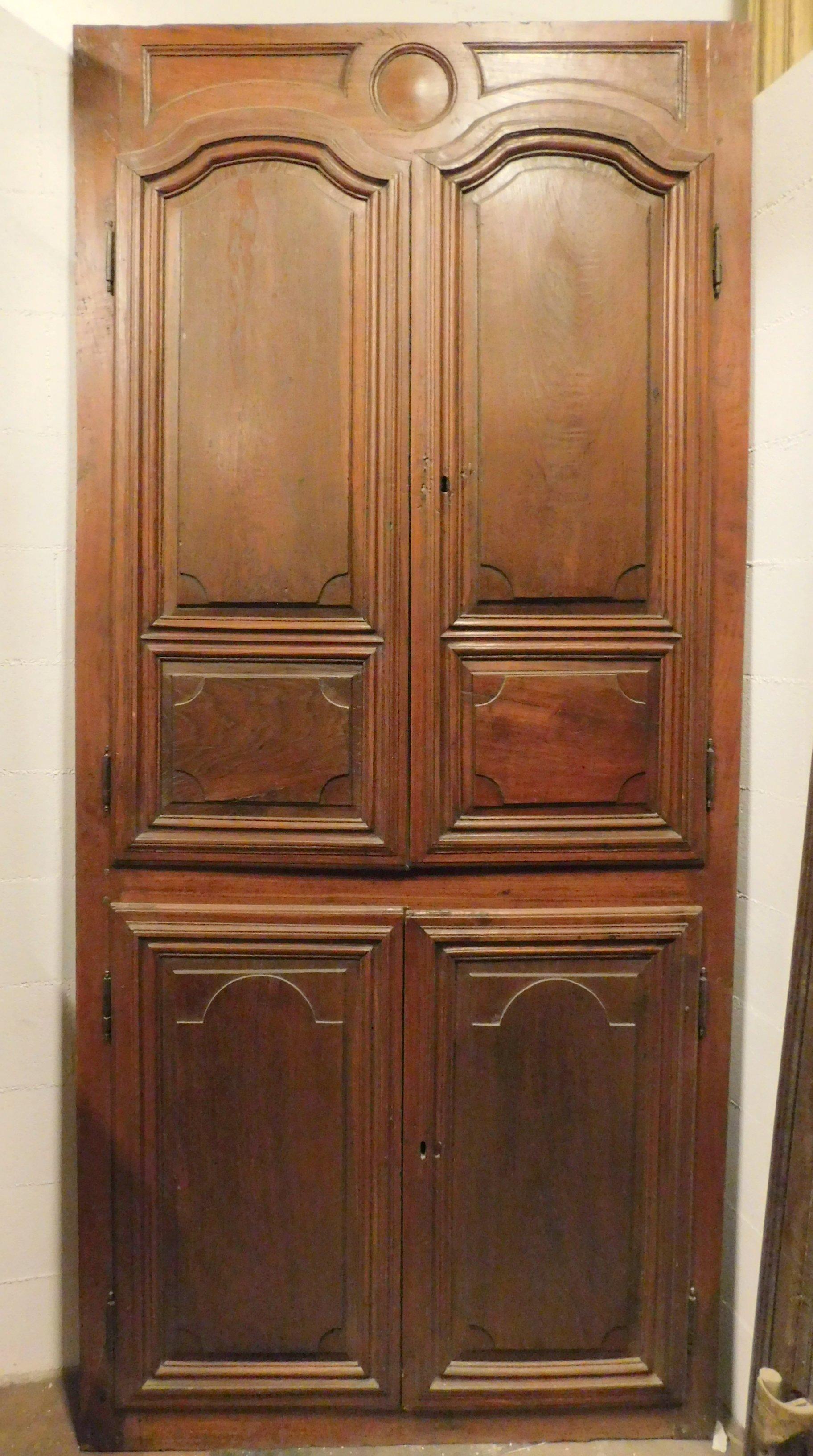 Antique Wall Cabinet Door Placard Carved Walnut, Four Doors, 18th Century, Italy For Sale 1