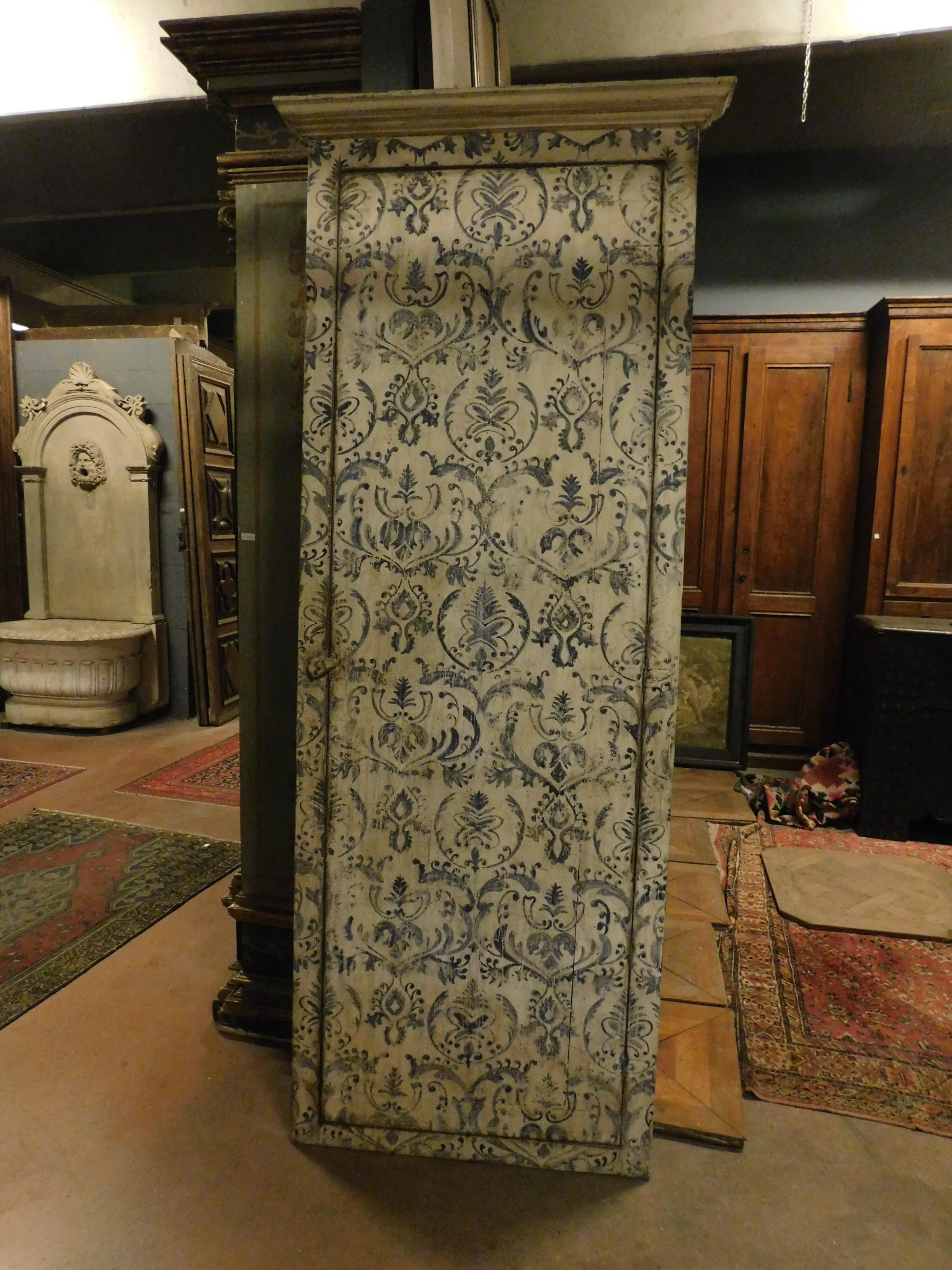 Antique Wall Cabinet, Placard, Door, Painted Lilies with Upholstery, Italy, 1800 3