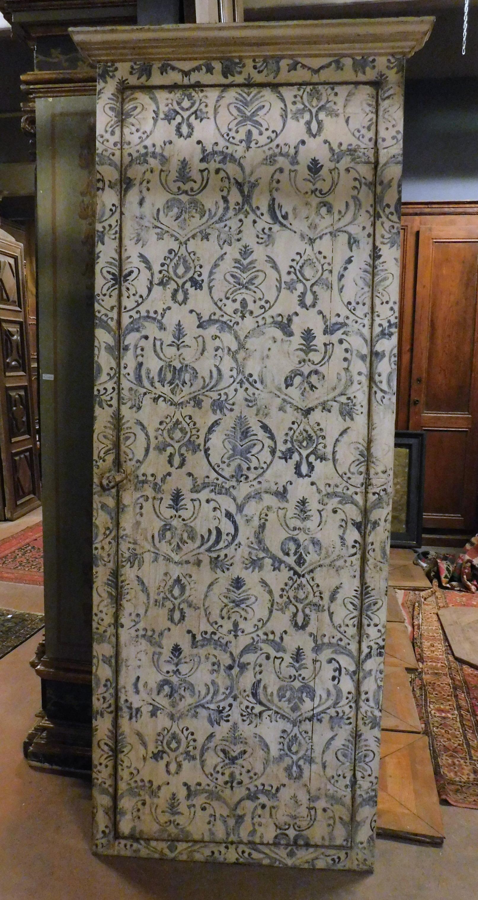 Antique Wall Cabinet, Placard, Door, Painted Lilies with Upholstery, Italy, 1800 4