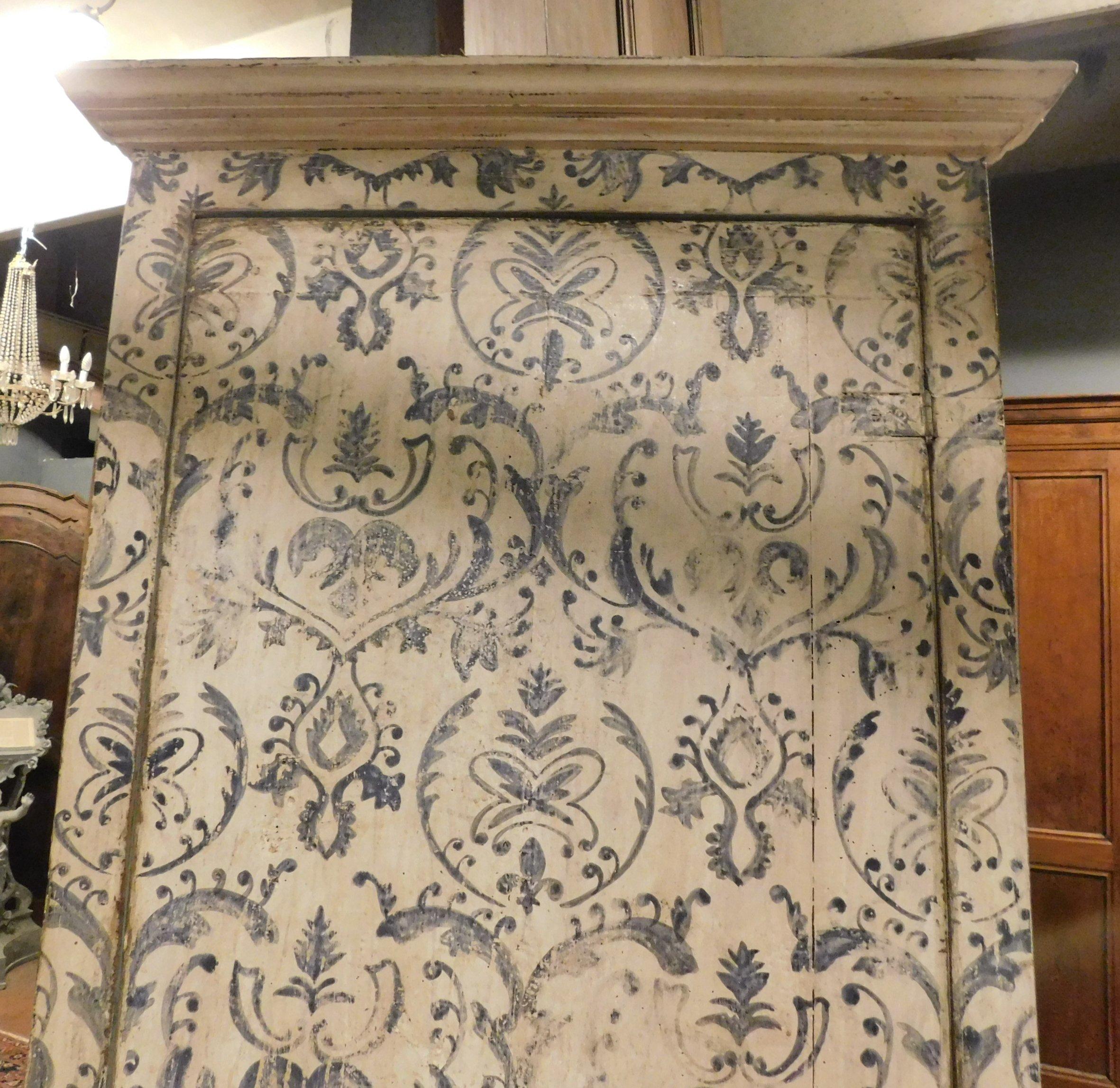 Antique Wall Cabinet, Placard, Door, Painted Lilies with Upholstery, Italy, 1800 1